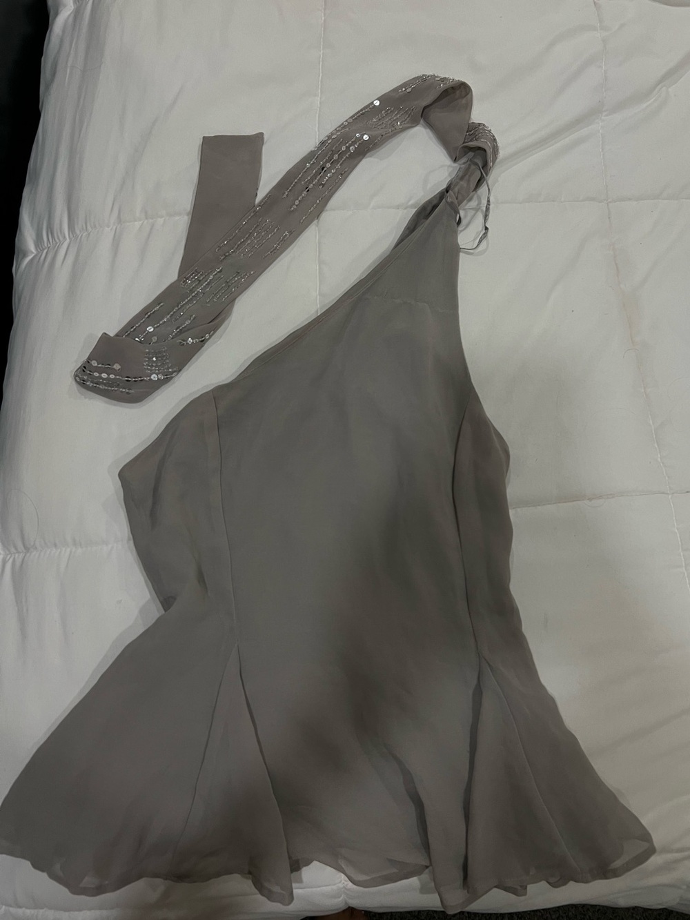 Zara One-Shoulder Chiffon Dress in Taupe